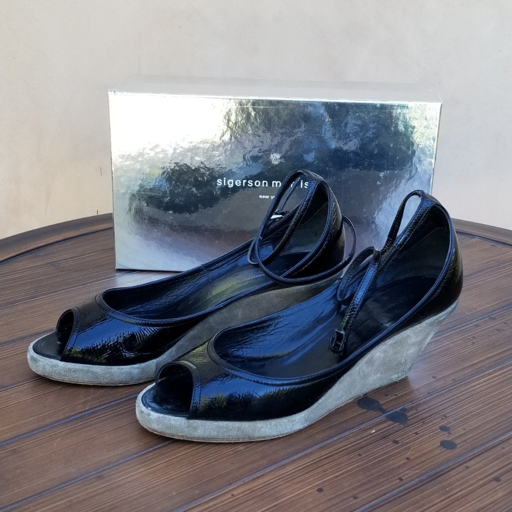 Siegerson Morrison Peep Toe Patent Wedges